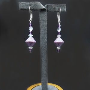 Purple Czech Glass & Opalescent Crystal Earrings